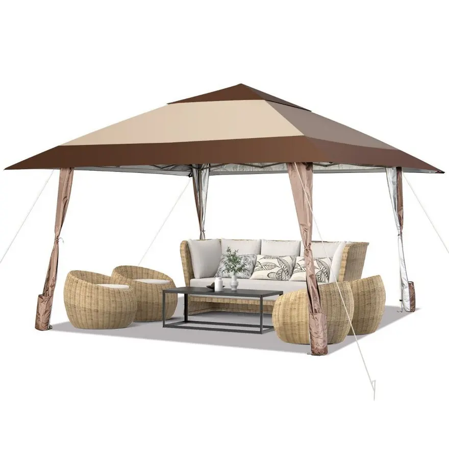 Gazebo paviljon sa mehanizmom 390x390cm Bež