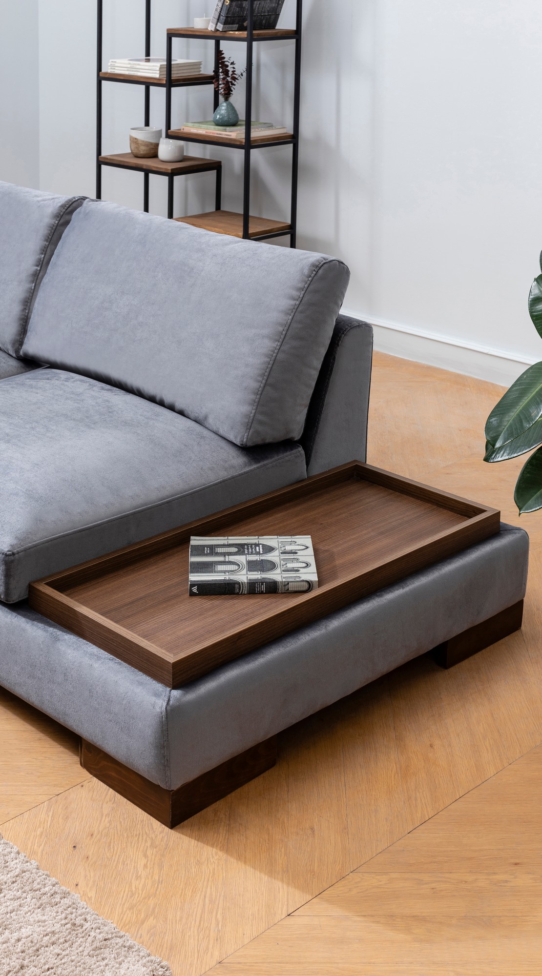 Ugaona garnitura Tulip Corner Left With Pouf - Tamno siva