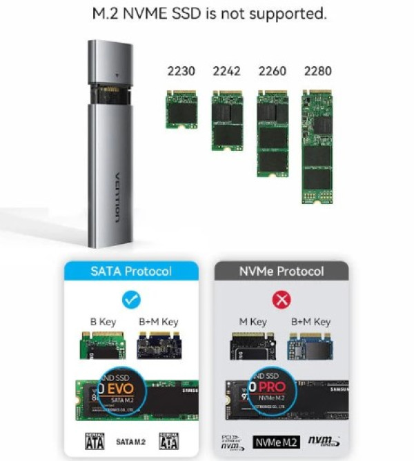 SSD Rack Vention KPEH0 M.2 NGFF USB-C 3.1 Aluminium