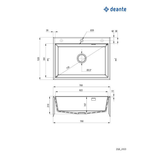 Deante granitna sudopera Eridan ZQE N103