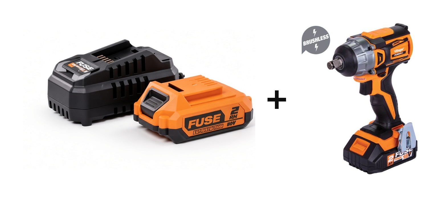 VILLAGER Akumulatorski brushless udarni odvrtač FUSE VLP 5320 +poklon FUSE set baterija 2.0Ah + 2,4A punjač